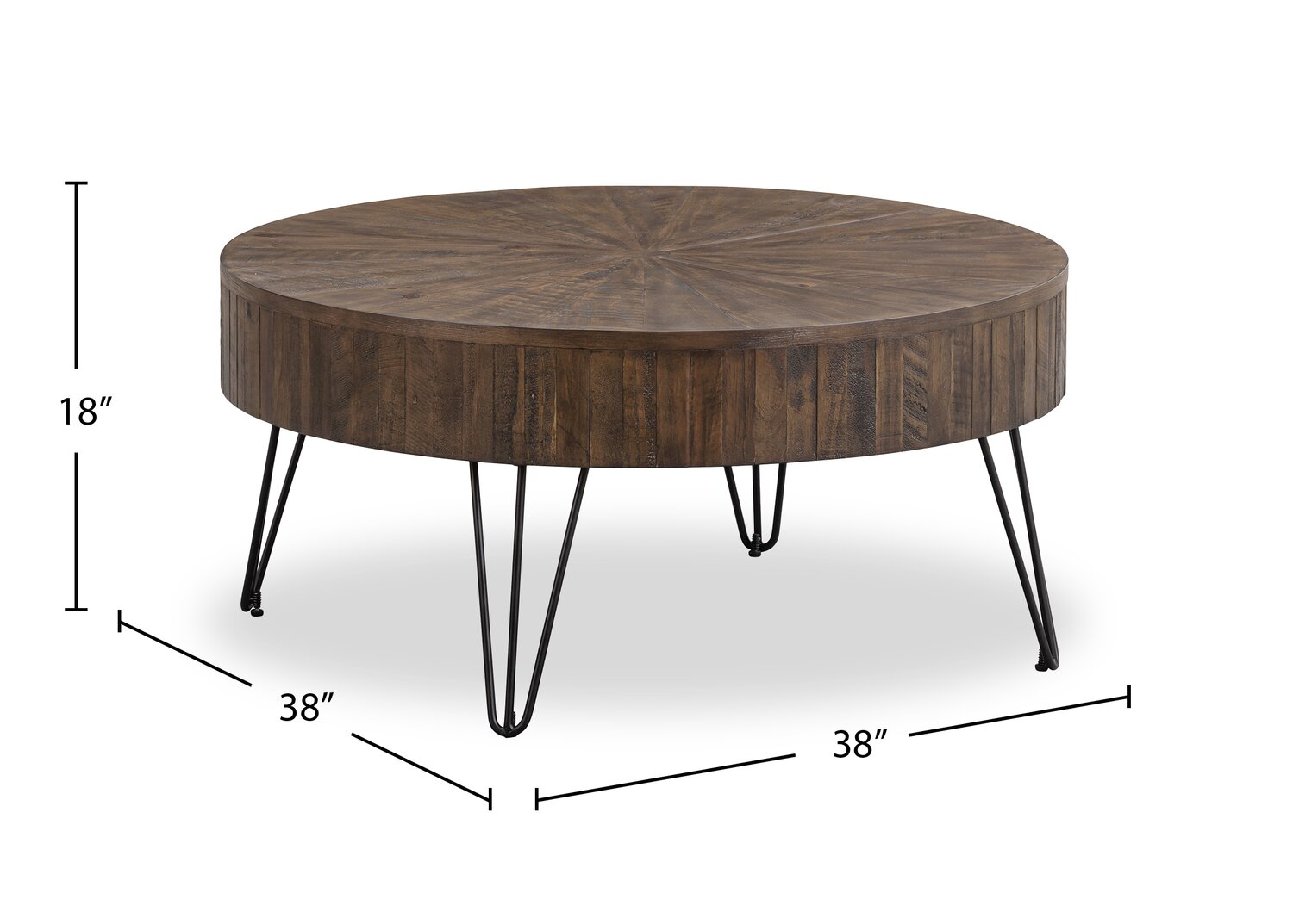 Kort & Co. Sol 38” Rustic Round Solid Pine Wood Coffee Table - Brown | Table à café ronde rustique Sol de Kort & Co. de 38 po en pin massif - brune