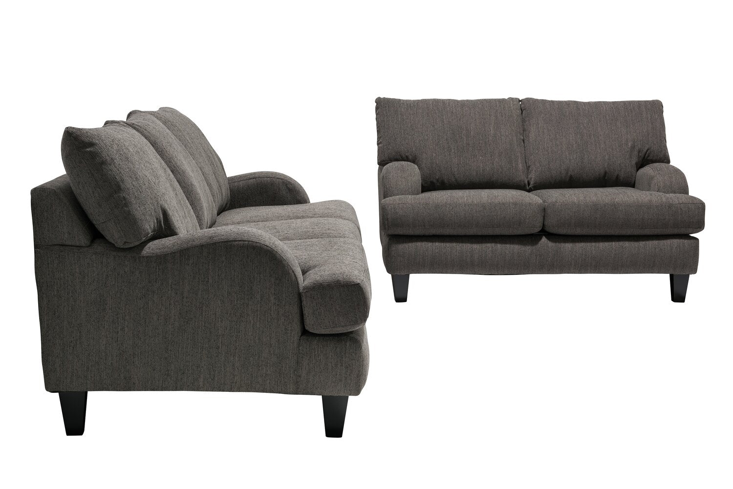 Made in Canada Nofia 80" Chenille Fabric Sofa with Two Accent Pillows and Wood Legs - Charcoal Grey | Sofa Nofia de 80 po fabriqué au Canada en tissu de chenille avec 2 coussins décoratifs et pattes en bois - gris anthracite