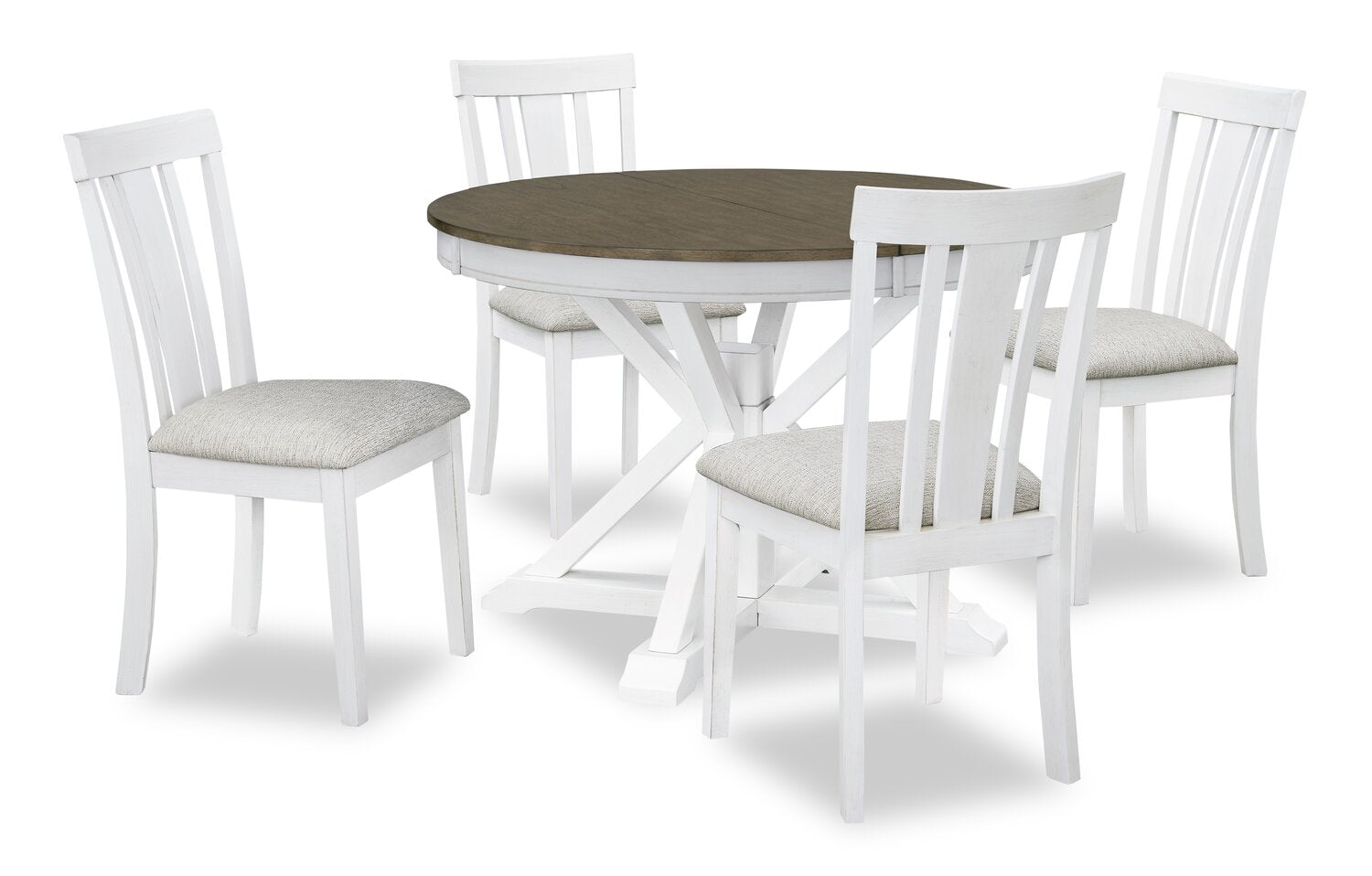 Brook Dining Table with 42-54"W Extension, Round - White/Brown | Table de salle à manger ronde Brook de 42 po à 54 po (L) avec rallonge - blanche et brune