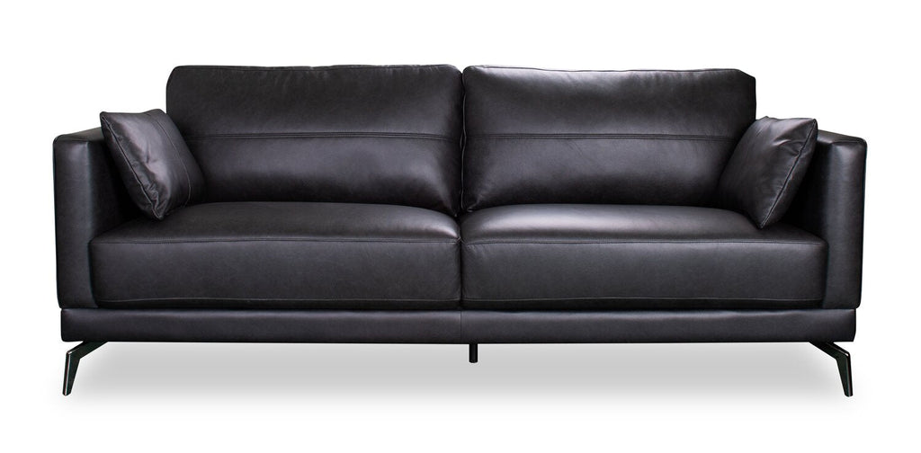 Melrose 84.5" Top-Grain Genuine Leather Sofa with Metal Legs - Black | Sofa Melrose de 84,5 po en cuir véritable de qualité supérieure avec pattes en métal - noir
