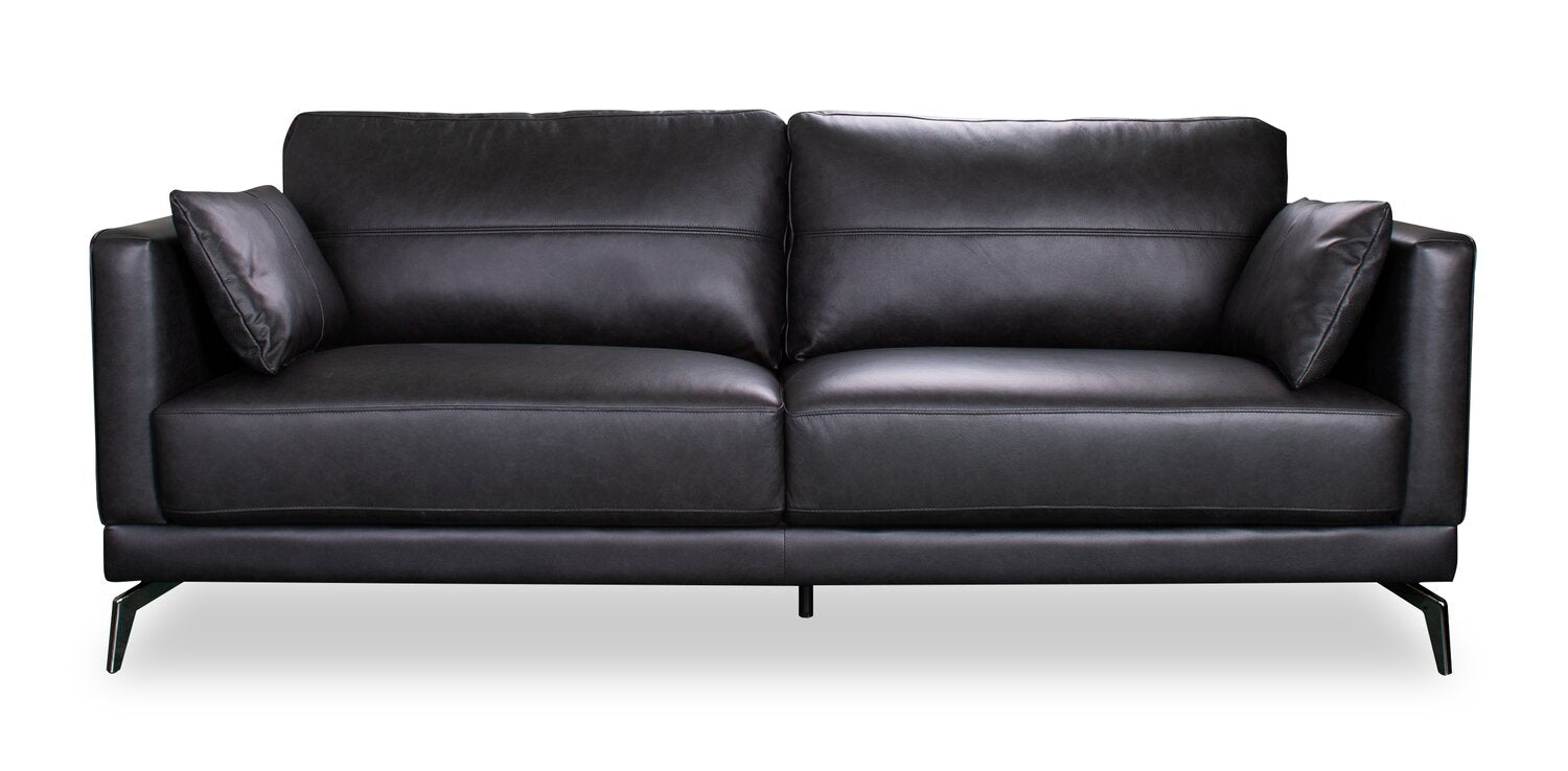 Melrose 84.5" Top-Grain Genuine Leather Sofa with Metal Legs - Black | Sofa Melrose de 84,5 po en cuir véritable de qualité supérieure avec pattes en métal - noir