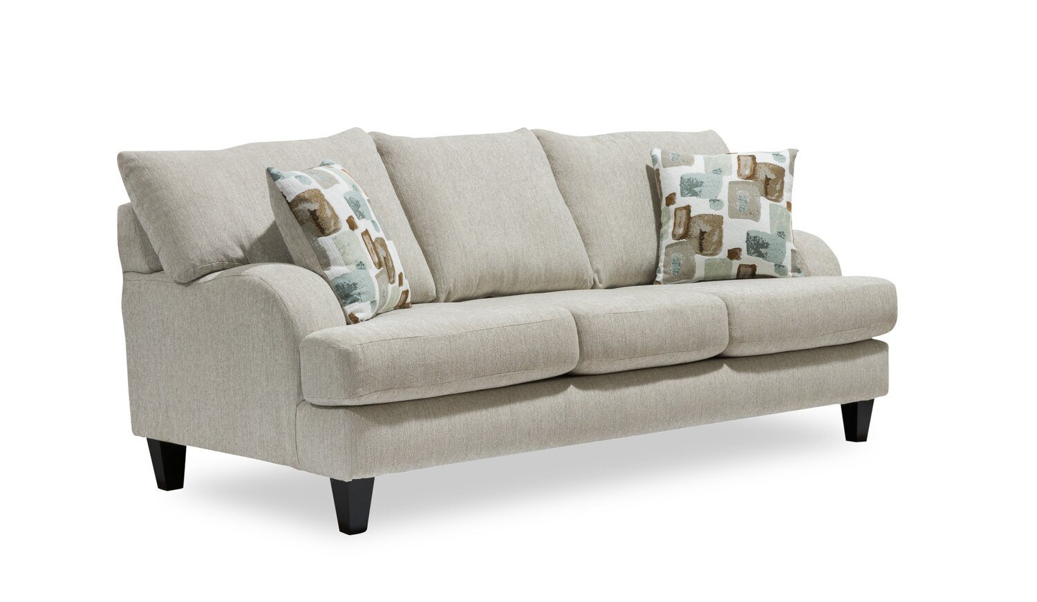Made in Canada Nofia 80" Chenille Fabric Sofa with Two Accent Pillows and Wood Legs - Linen Beige | Sofa Nofia de 80 po fabriqué au Canada en tissu de chenille avec 2 coussins décoratifs et pattes en bois - beige lin