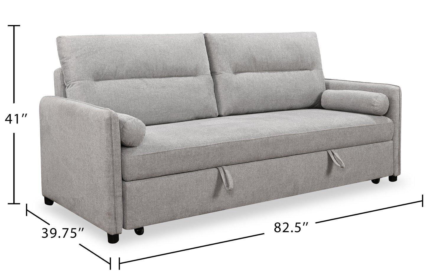 Shadow 82.5" Linen-Look Fabric Sleeper Sofa with Storage and Two Armrest Pillows - Grey | Sofa-lit Shadow de 82,5 po en tissu d’apparence lin avec rangement et deux accoudoirs coussinés - gris