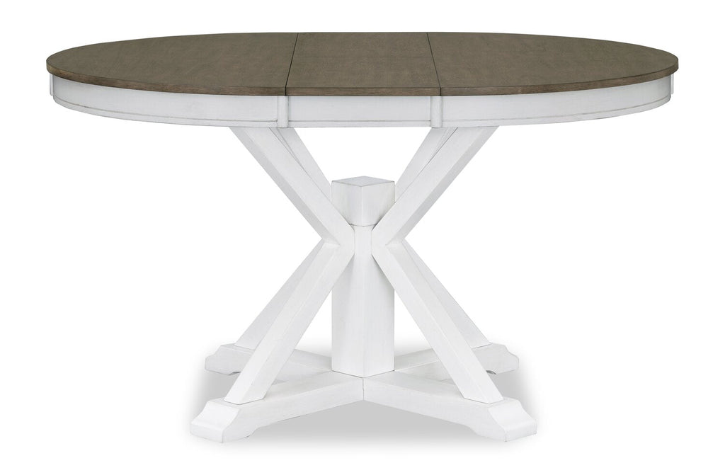 Brook Dining Table with 42-54"W Extension, Round - White/Brown | Table de salle à manger ronde Brook de 42 po à 54 po (L) avec rallonge - blanche et brune
