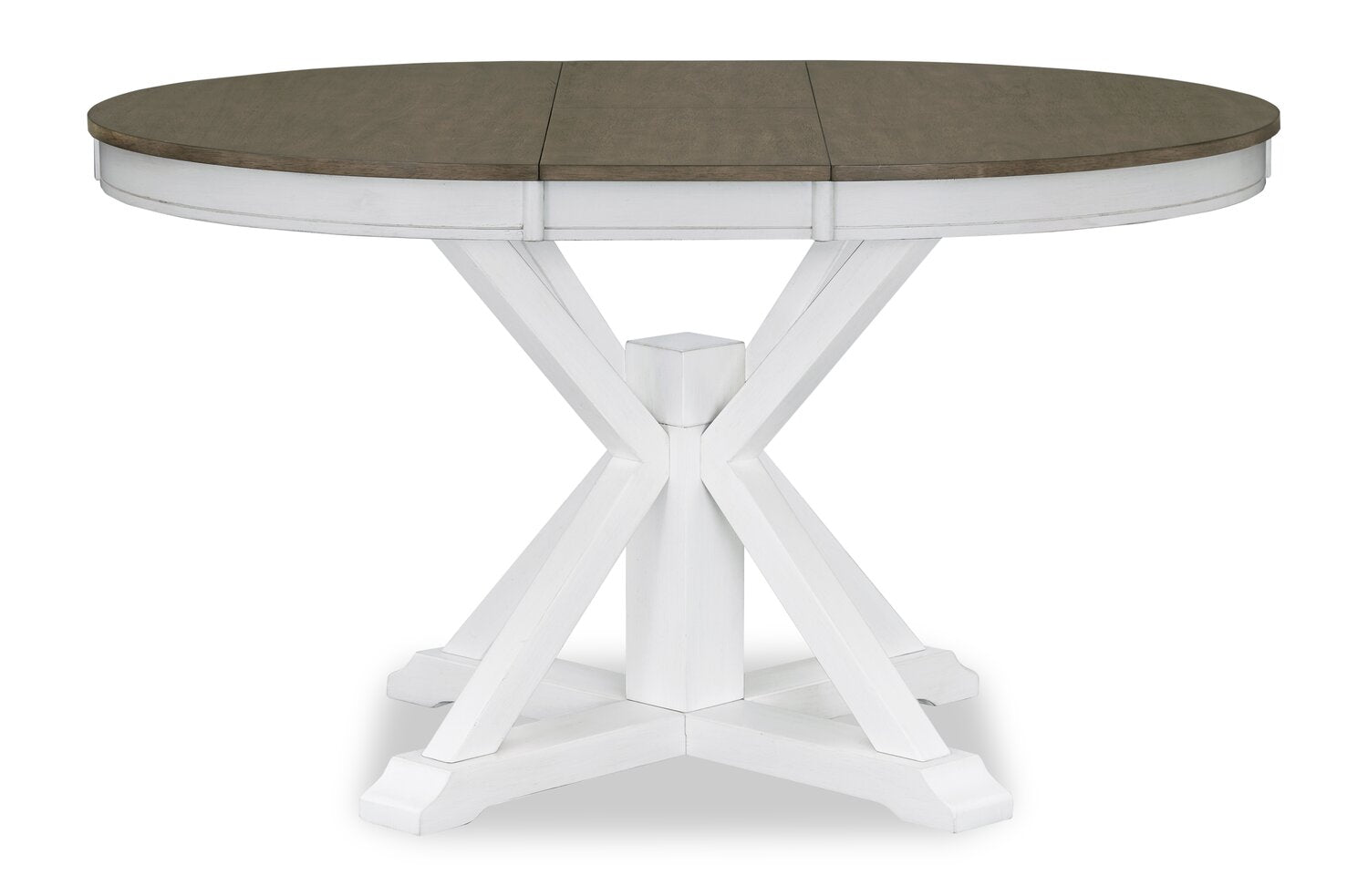Brook Dining Table with 42-54"W Extension, Round - White/Brown | Table de salle à manger ronde Brook de 42 po à 54 po (L) avec rallonge - blanche et brune