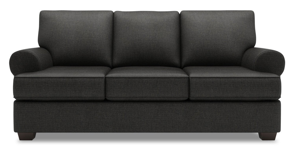 Made in Canada Customizable Sofa Lab Roll 86" Linen-Look Fabric Sofa with Rolled Arms - Luna Kohl Grey | Sofa Roll de Sofa Lab de 86 po fabriqué au Canada en tissu d’apparence lin avec accoudoirs enroulés - gris Luna Kohl | RO102691