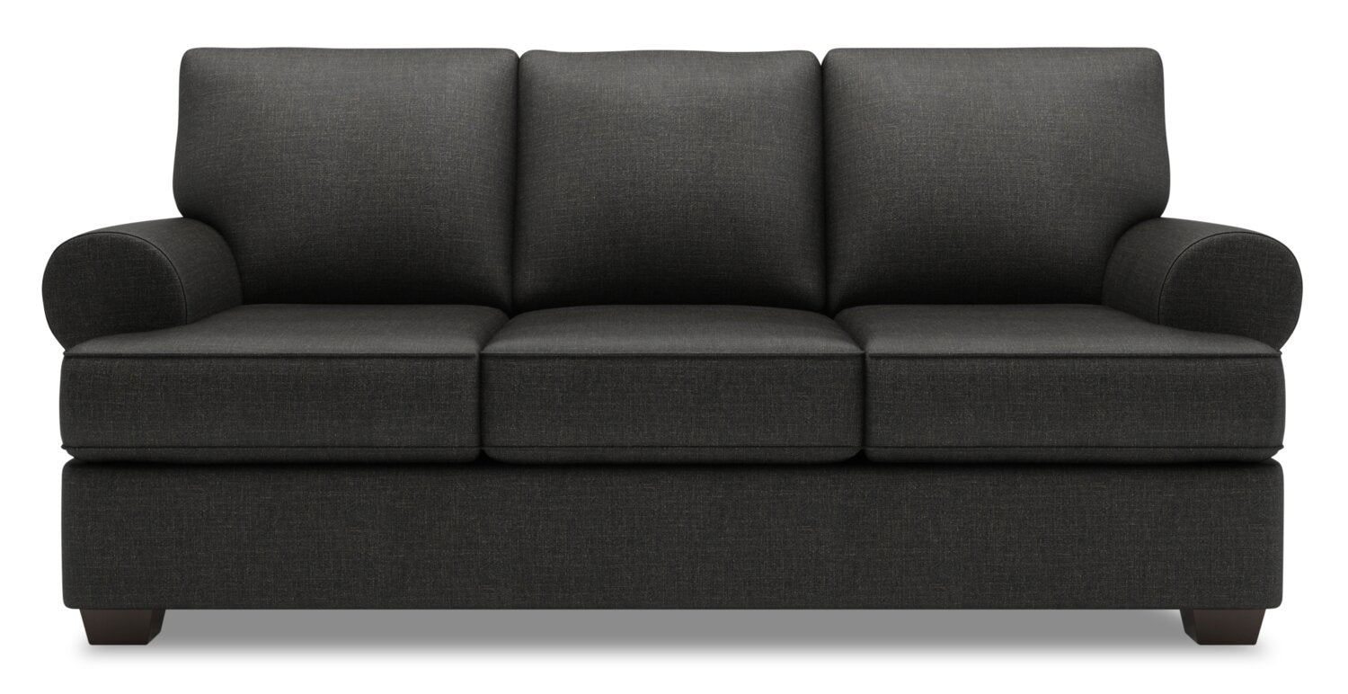 Made in Canada Customizable Sofa Lab Roll 86" Linen-Look Fabric Sofa with Rolled Arms - Luna Kohl Grey | Sofa Roll de Sofa Lab de 86 po fabriqué au Canada en tissu d’apparence lin avec accoudoirs enroulés - gris Luna Kohl | RO102691