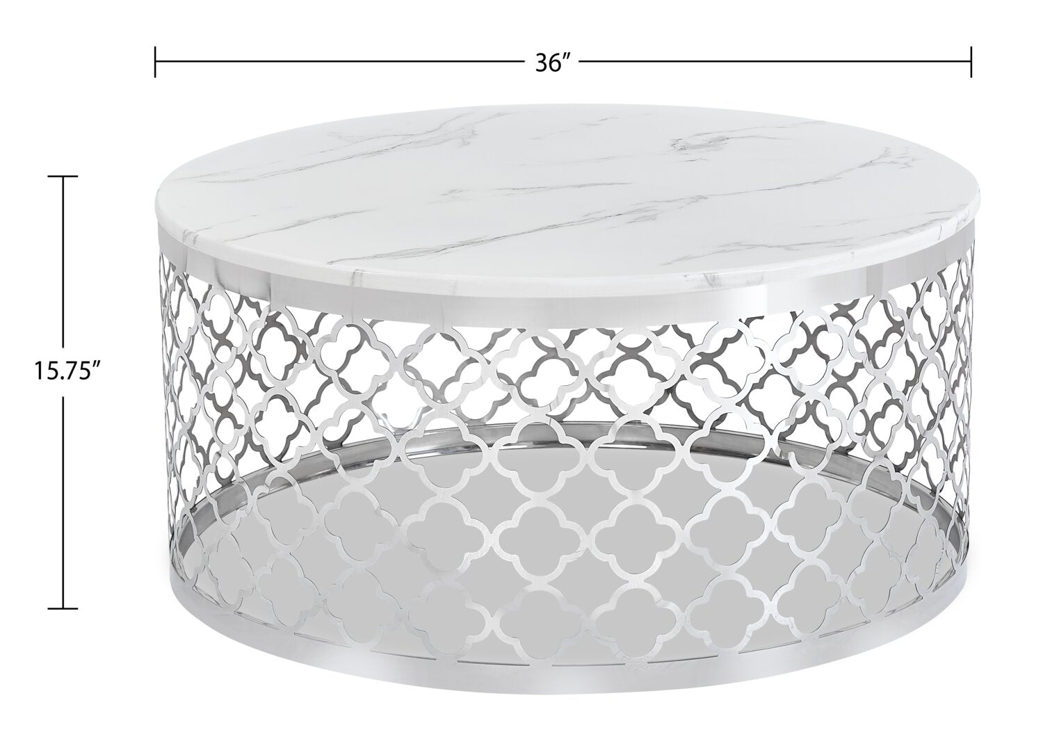Belle 36" Glam Round Sofa Table - White Marble Top with Stainless Steel Base|Table de salon ronde somptueuse Belle de 36 po - dessus en marbre blanc avec base en acier inoxydable