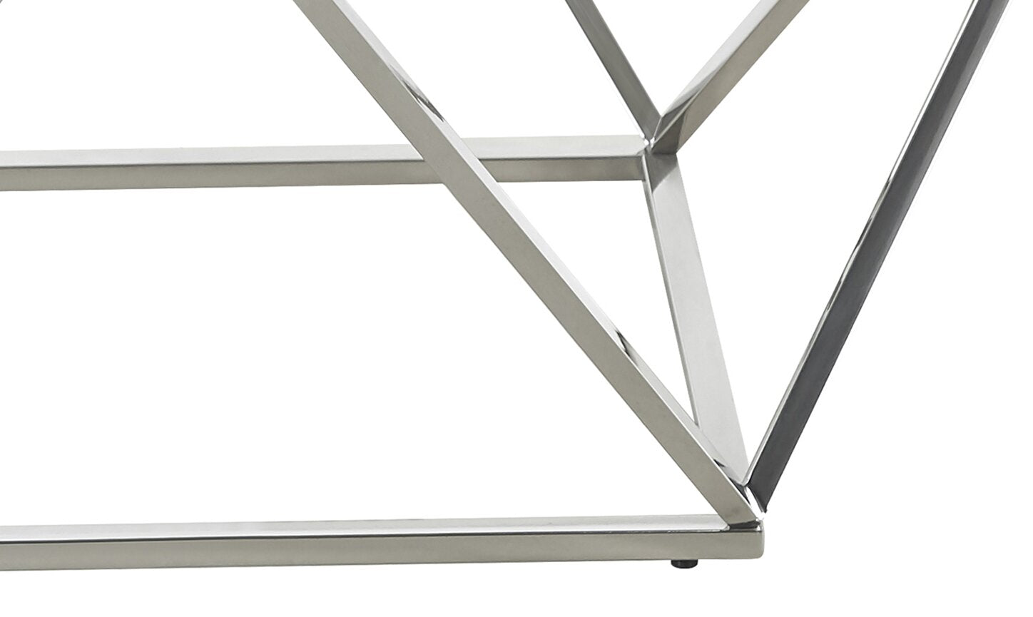 Amanda 31.5" Modern Square Coffee Table - White Marble Top with Chrome Metal Base|Table à café carrée moderne Amanda de 31,5 po - dessus en marbre blanc avec base en métal chromé