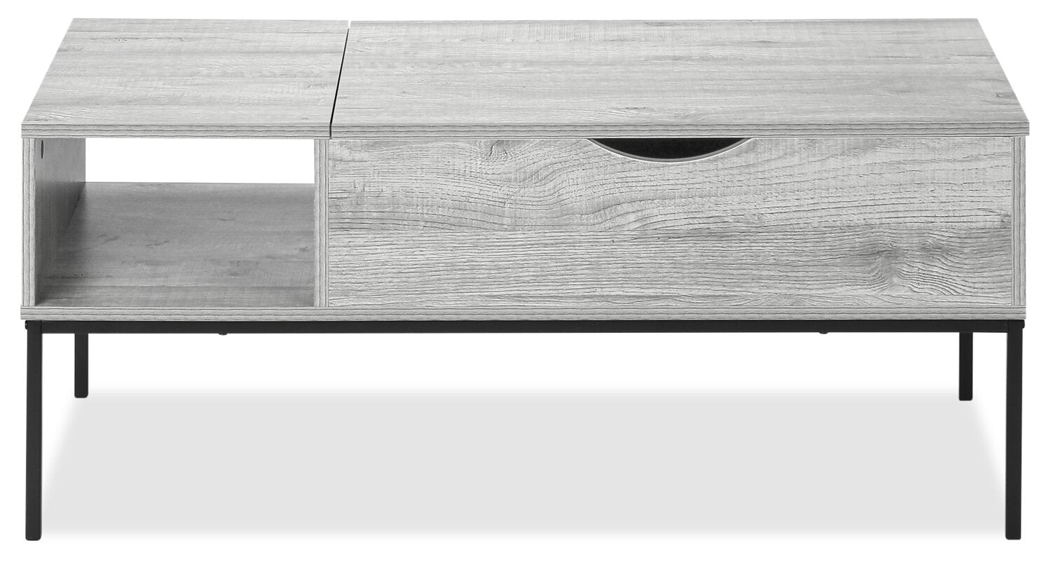 Bence 42" Modern Lift Top Coffee Table with Storage - Taupe with Black Metal Legs|Table à café moderne Bence de 42 po avec dessus relevable et rangement - taupe avec pattes en métal noir