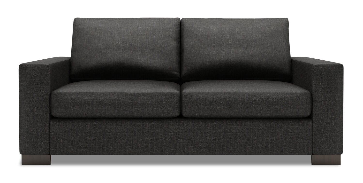 Made in Canada Customizable Sofa Lab Track 75" Linen-Look Fabric Condo Size Sofa with Track Arms - Luna Kohl Grey | Sofa Track de Sofa Lab de 75 po de format condo fabriqué au Canada en tissu d’apparence lin - gris Luna Kohl | TR092691