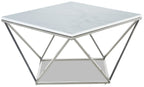 Amanda 31.5" Modern Square Coffee Table - White Marble Top with Chrome Metal Base|Table à café carrée moderne Amanda de 31,5 po - dessus en marbre blanc avec base en métal chromé