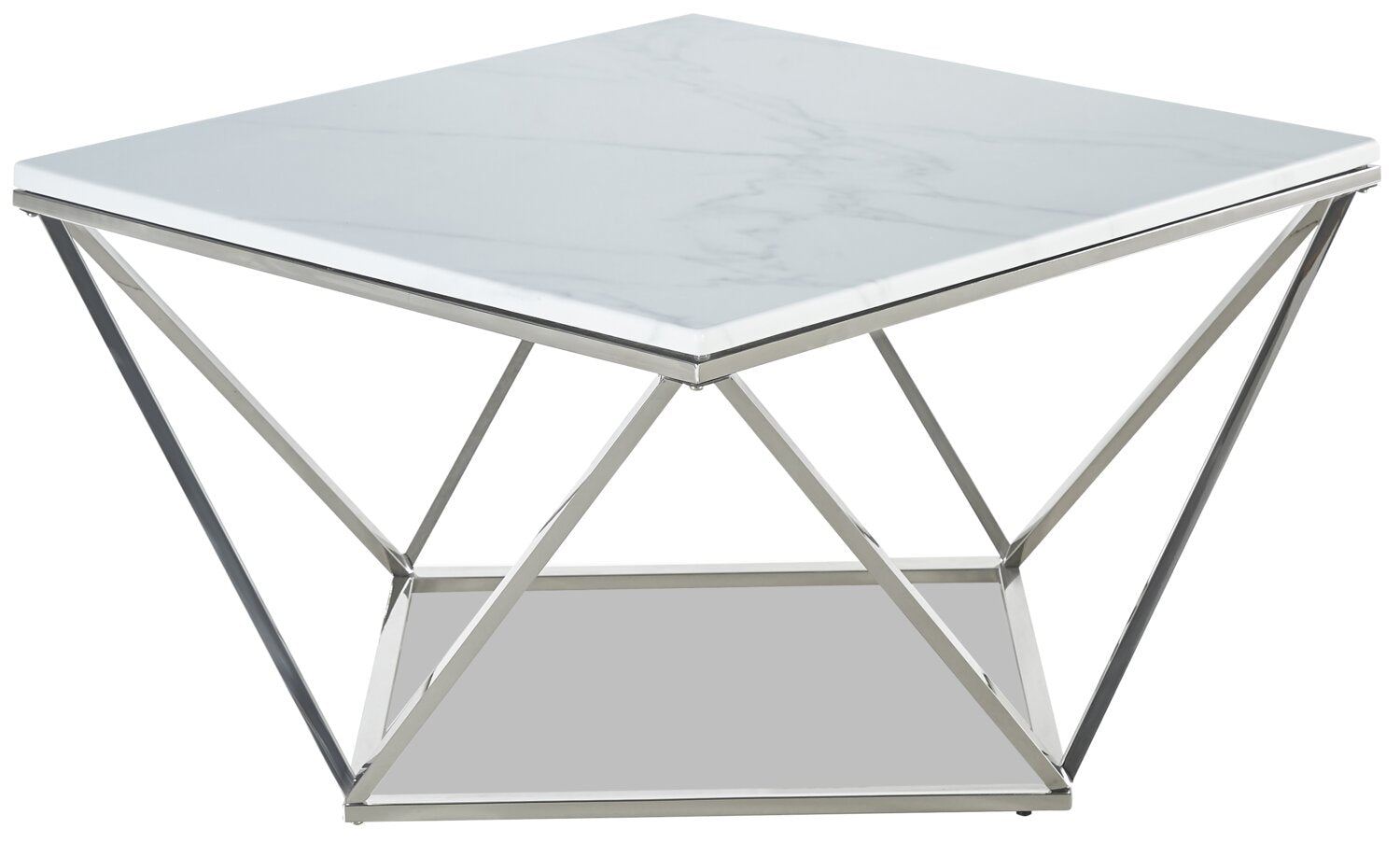 Amanda 31.5" Modern Square Coffee Table - White Marble Top with Chrome Metal Base|Table à café carrée moderne Amanda de 31,5 po - dessus en marbre blanc avec base en métal chromé