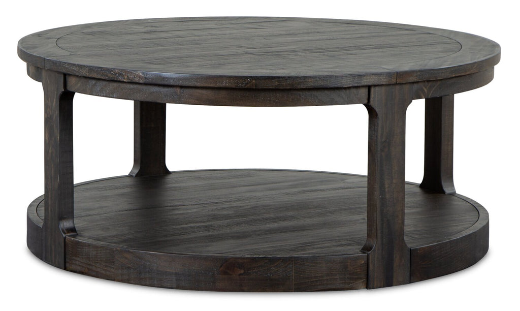 Axl 40" Traditional Round Coffee Table with Shelf - Dark Grey-Brown Wood|Table à café ronde traditionnelle Axl de 40 po avec tablette - bois gris-brun foncé