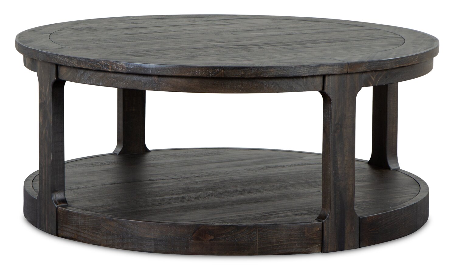 Axl 40" Traditional Round Coffee Table with Shelf - Dark Grey-Brown Wood|Table à café ronde traditionnelle Axl de 40 po avec tablette - bois gris-brun foncé