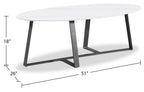 Kort & Co. Nico 51" Modern Oval Coffee Table - White Sinetered Stone with Dark Grey Metal Legs|Table à café ovale moderne Nico de Kort & Co. de 51 po - pierre frittée blanche avec pattes en métal gris foncé