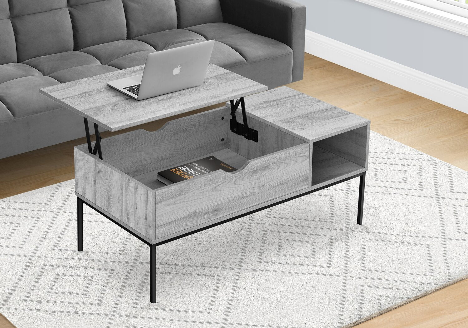 Bence 42" Modern Lift Top Coffee Table with Storage - Taupe with Black Metal Legs|Table à café moderne Bence de 42 po avec dessus relevable et rangement - taupe avec pattes en métal noir