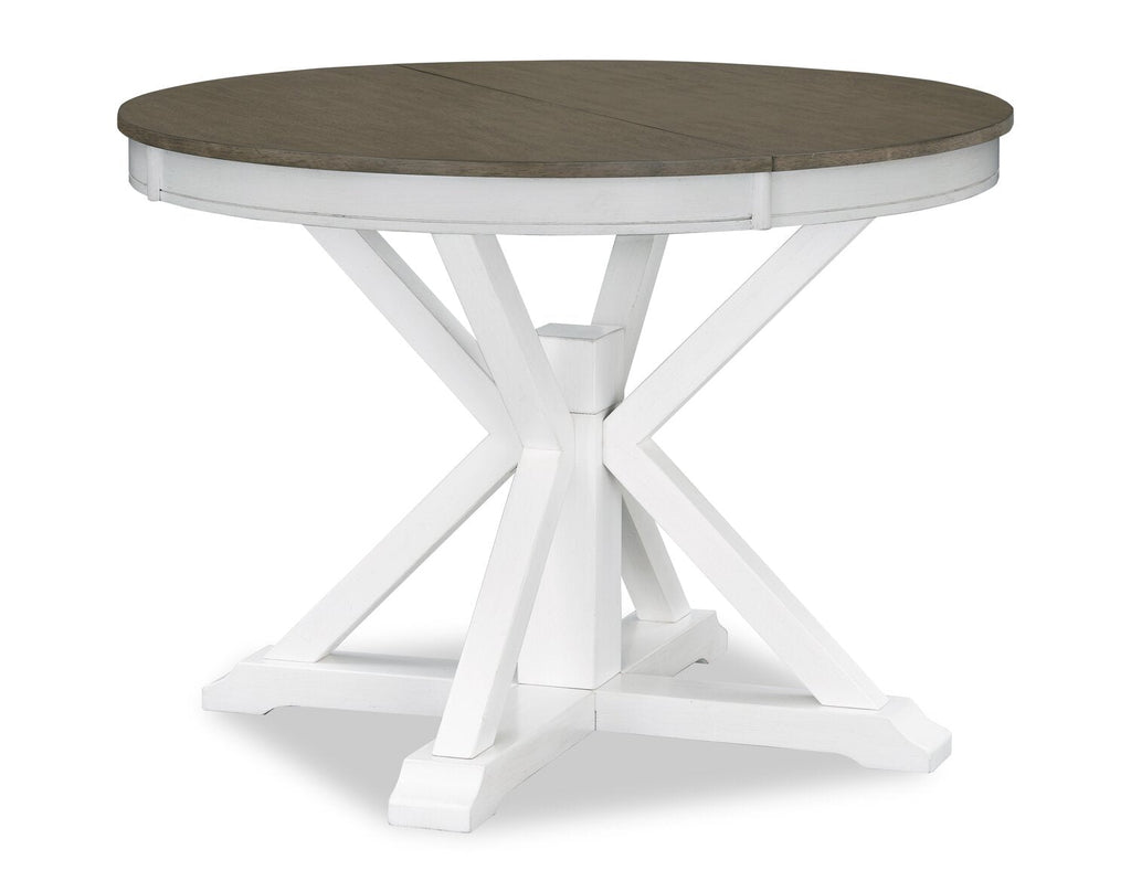 Brook Dining Table with 42-54"W Extension, Round - White/Brown | Table de salle à manger ronde Brook de 42 po à 54 po (L) avec rallonge - blanche et brune