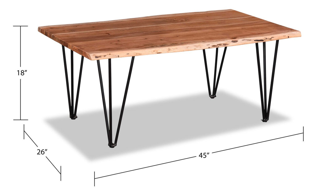Kaleb 45" Rustic Coffee Table - Brown and Black with Metal Legs|Table à café rustique Kaleb de 45 po - brune et noire avec pattes en métal
