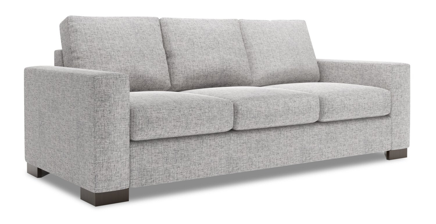 Made in Canada Customizable Sofa Lab Track 85" Linen-Look Fabric Sofa with Track Arms - Luna Domino Grey | Sofa Track de Sofa Lab de 85 po fabriqué au Canada en tissu d’apparence lin avec accoudoirs rectilignes - gris Luna Domino | TR102191