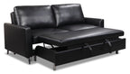 Wilson 77.5" Leather-Look Fabric Sleeper Sofa with Drop-Down Back Cushions and Metal Legs - Black | Sofa-lit Wilson de 77,5 po en tissu d’apparence cuir avec coussins de dossier rabattables et pattes en métal - noir