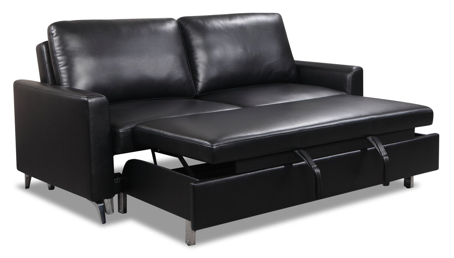 Wilson 77.5" Leather-Look Fabric Sleeper Sofa with Drop-Down Back Cushions and Metal Legs - Black | Sofa-lit Wilson de 77,5 po en tissu d’apparence cuir avec coussins de dossier rabattables et pattes en métal - noir