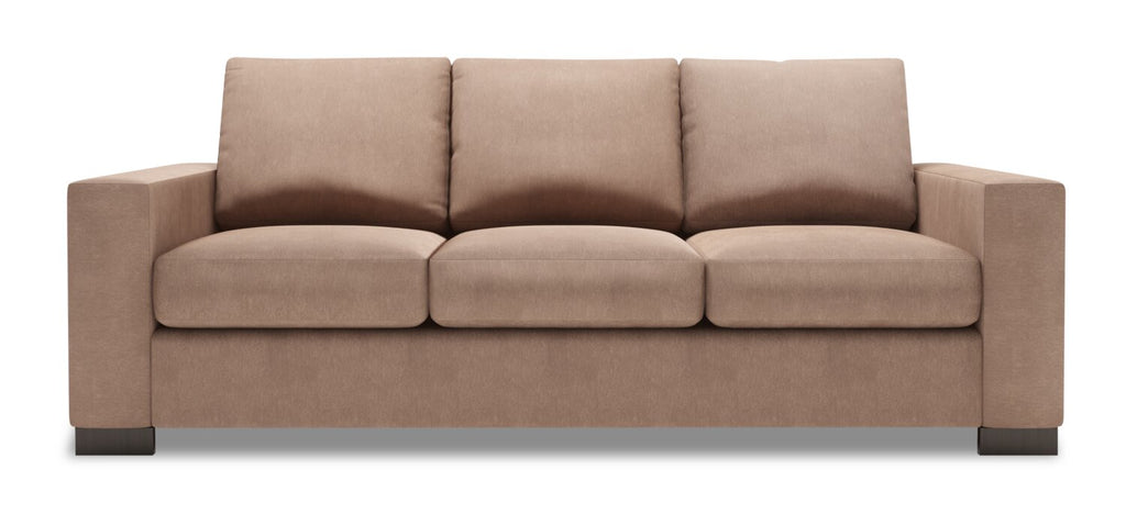 Made in Canada Customizable Sofa Lab Track 85" Linen-Look Fabric Sofa with Track Arms - Pax Wicker Brown | Sofa Track de Sofa Lab de 85 po fabriqué au Canada en tissu d’apparence lin avec accoudoirs rectilignes - brun Pax Wicker | TR103349