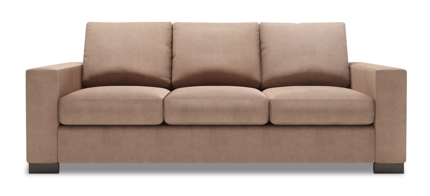 Made in Canada Customizable Sofa Lab Track 85" Linen-Look Fabric Sofa with Track Arms - Pax Wicker Brown | Sofa Track de Sofa Lab de 85 po fabriqué au Canada en tissu d’apparence lin avec accoudoirs rectilignes - brun Pax Wicker | TR103349