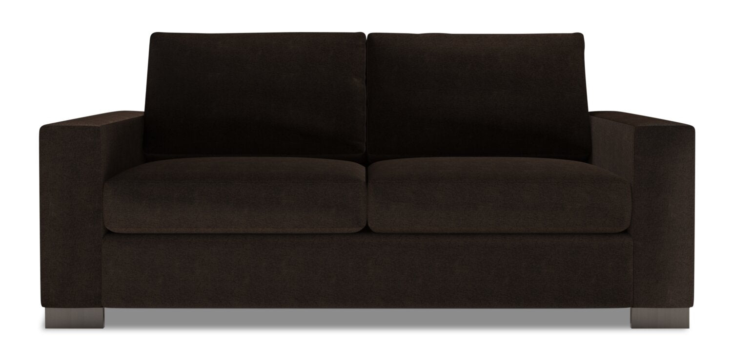 Made in Canada Customizable Sofa Lab Track 75" Chenille Fabric Condo Size Sofa with Track Arms - Luxury Chocolate Brown | Sofa Track de Sofa Lab de 75 po de format condo fabriqué au Canada en tissu de chenille - brun Luxury Chocolate | TR093293