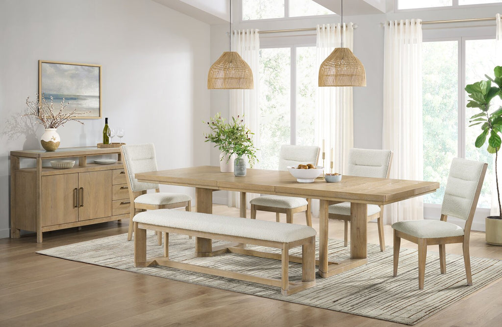 Aspen Dining Table with 80-104" Extension, Trestle Base - Natural | Table de salle à manger Aspen de 80 po à 104 po à rallonge et base à tréteaux - naturelle