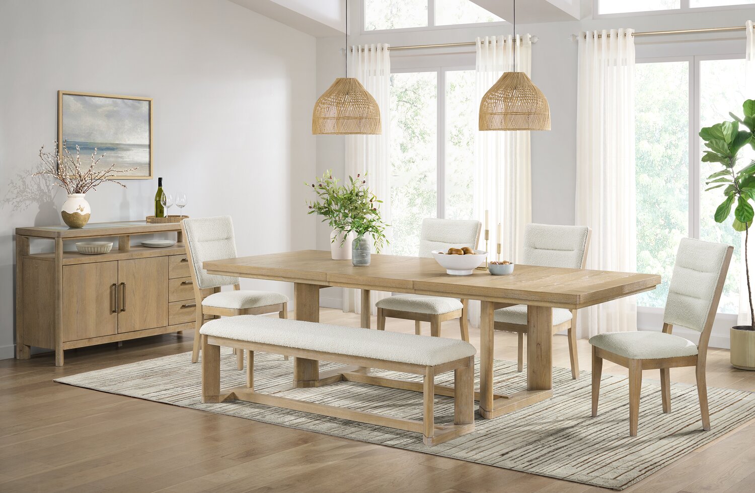 Aspen Dining Table with 80-104" Extension, Trestle Base - Natural | Table de salle à manger Aspen de 80 po à 104 po à rallonge et base à tréteaux - naturelle