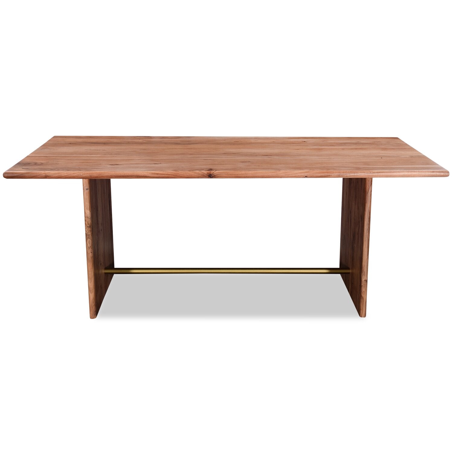 Malta Dining Table, Acacia Wood, Gold Accent, Trestle Base 79"W - Natural Brown | Table de salle à manger Malta de 79 po (L) en acacia avec touches dorées et base à tréteaux - brun naturel