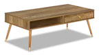 Cydney 43.5" Modern Coffee Table with Storage - Walnut Finish Wood Legs|Table à café moderne Cydney de 43,5 po avec rangement - pattes en bois au fini noyer