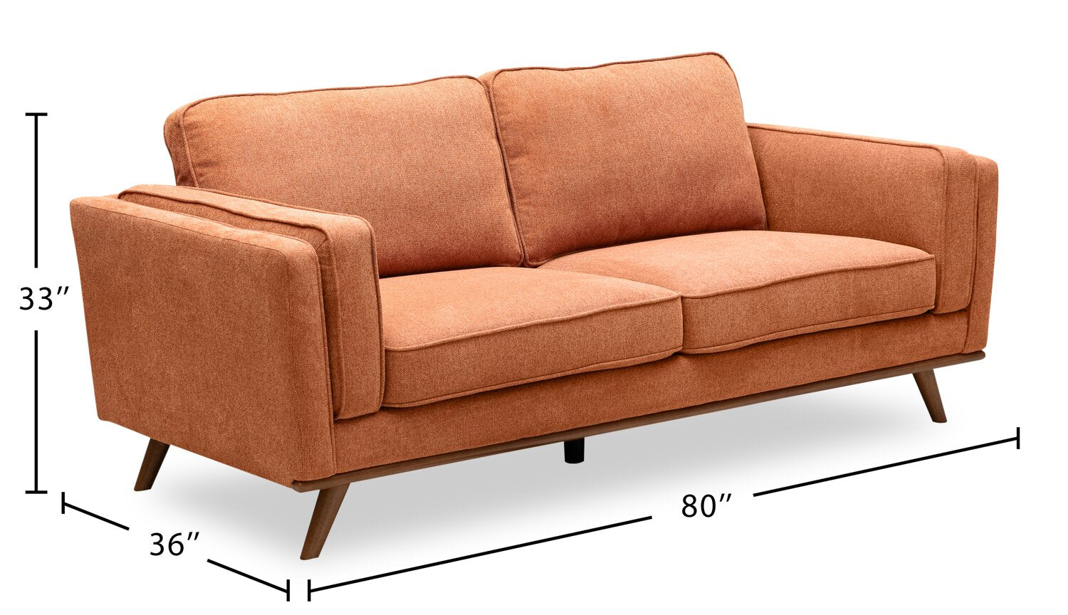Kort & Co. Kassia 80" Linen-Look Fabric Condo Size Sofa with Wood Base and Legs - Orange | Sofa Kassia de Kort & Co. de 80 po de format condo en tissu d’apparence lin avec base et pattes en bois - orange