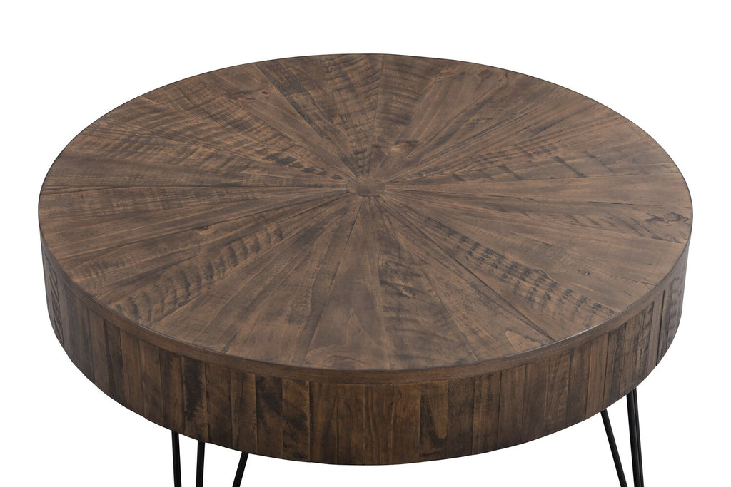 Kort & Co. Sol 38” Rustic Round Solid Pine Wood Coffee Table - Brown | Table à café ronde rustique Sol de Kort & Co. de 38 po en pin massif - brune