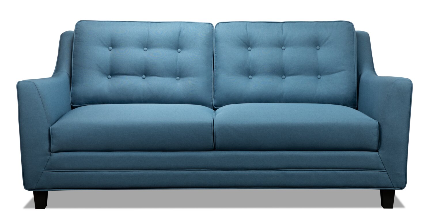 Novalee 75.5" Linen-Look Sofa with Flared Arms and Button Tufting - Blue | Sofa Novalee de 75,5 po en tissu d’apparence lin avec accoudoirs évasés et capitonnage à boutons - bleu