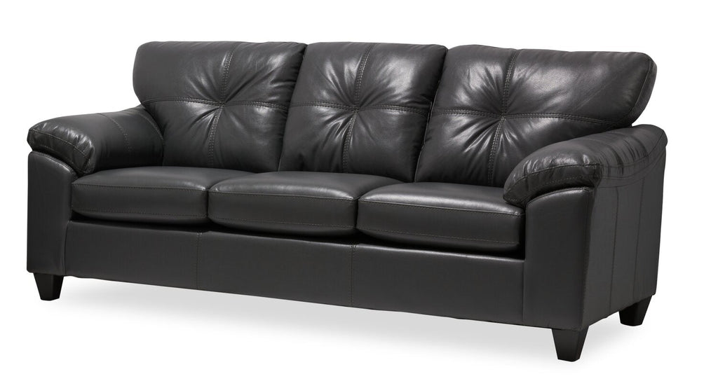 Made in Canada Addison 86" Leather-Look Fabric Sofa with Tufted Back Cushion - Grey | Sofa Addison de 86 po fabriqué au Canada en tissu d’apparence cuir avec coussin de dossier capitonné - gris