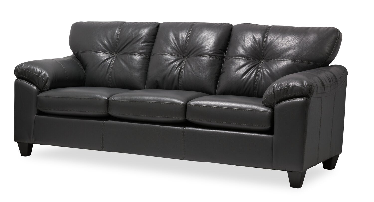 Made in Canada Addison 86" Leather-Look Fabric Sofa with Tufted Back Cushion - Grey | Sofa Addison de 86 po fabriqué au Canada en tissu d’apparence cuir avec coussin de dossier capitonné - gris