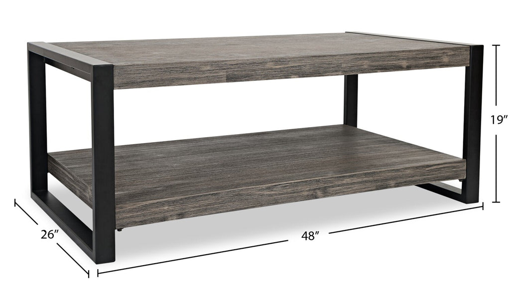 Apex 48" Modern Coffee Table with Shelf - Grey with Black Metal Legs|Table à café moderne Apex 48 po avec tablette - grise avec pattes en métal noir