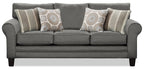 Made in Canada Tula 88" Fabric Sofa with Rolled Arms and Accent Pillows - Steel Grey | Sofa Tula de 88 po fabriqué au Canada en tissu avec accoudoirs enroulés et coussins décoratifs - gris acier