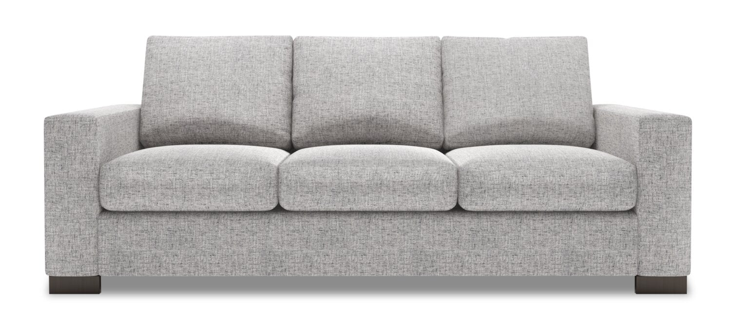 Made in Canada Customizable Sofa Lab Track 85" Linen-Look Fabric Sofa with Track Arms - Luna Domino Grey | Sofa Track de Sofa Lab de 85 po fabriqué au Canada en tissu d’apparence lin avec accoudoirs rectilignes - gris Luna Domino | TR102191