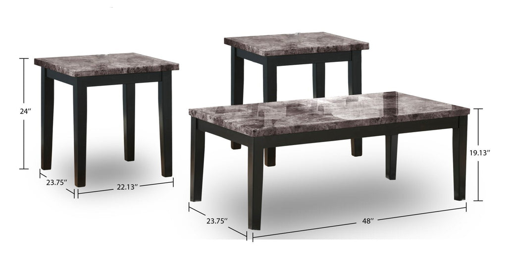 Maysville 48" Modern 3-Pack Coffee + 2 End Tables - Faux Marble Top Wood Legs|Ensemble 3 tables modernes Maysville de 48 po (table à café et 2 tables de bout) - dessus en imitation de marbre avec pattes en bois