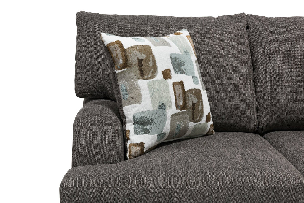 Made in Canada Nofia 80" Chenille Fabric Sofa with Two Accent Pillows and Wood Legs - Charcoal Grey | Sofa Nofia de 80 po fabriqué au Canada en tissu de chenille avec 2 coussins décoratifs et pattes en bois - gris anthracite