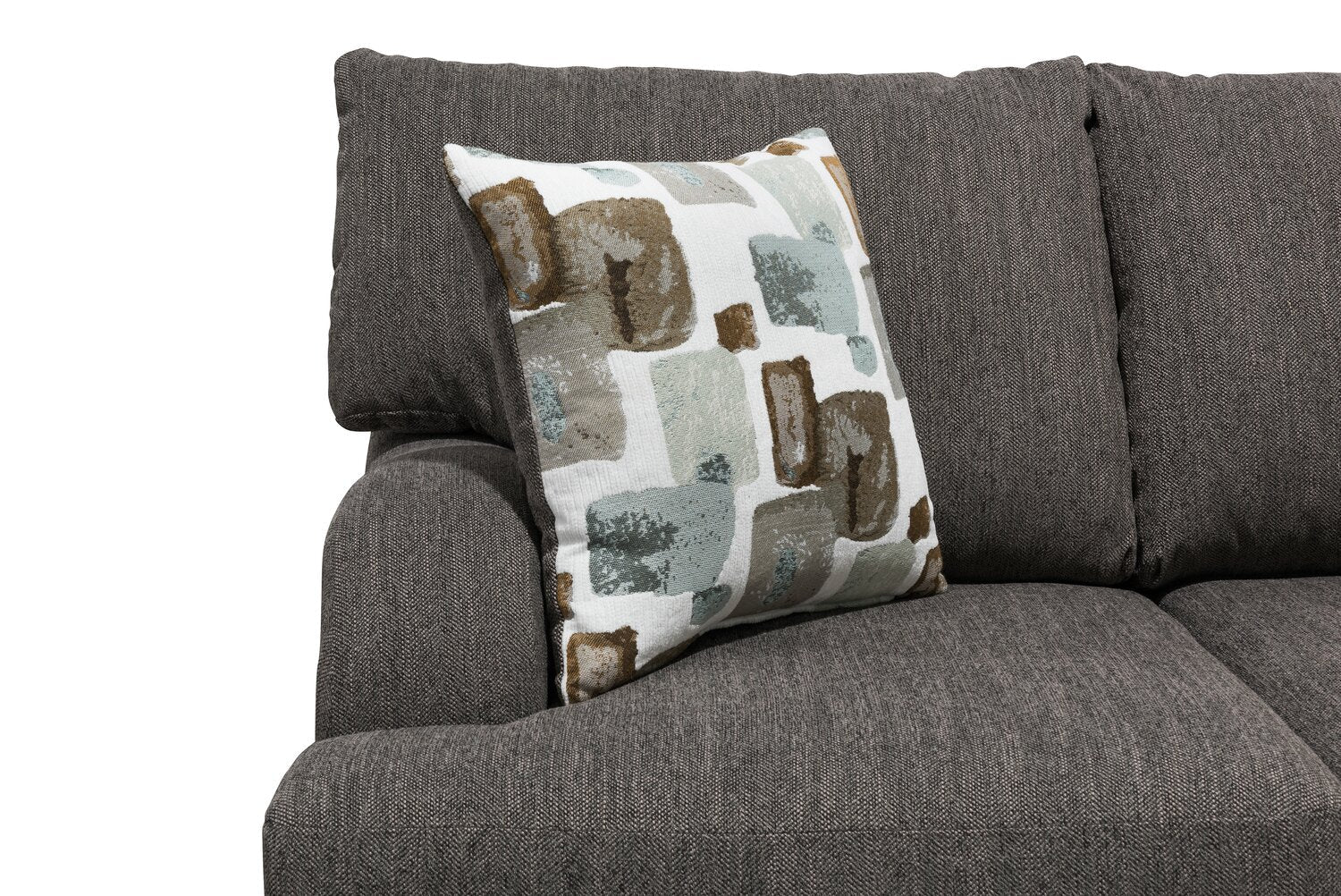 Made in Canada Nofia 80" Chenille Fabric Sofa with Two Accent Pillows and Wood Legs - Charcoal Grey | Sofa Nofia de 80 po fabriqué au Canada en tissu de chenille avec 2 coussins décoratifs et pattes en bois - gris anthracite