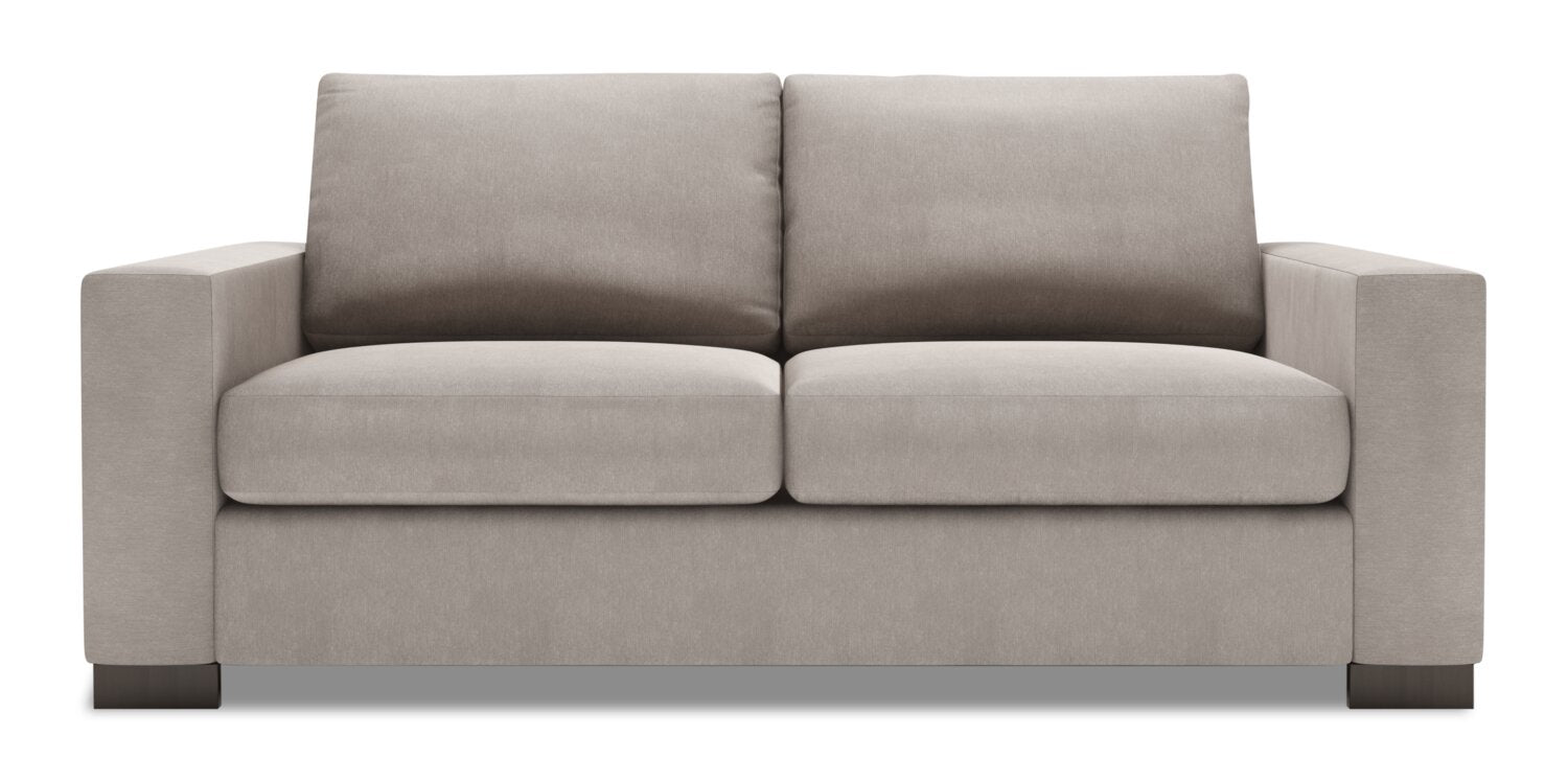 Made in Canada Customizable Sofa Lab Track 75" Linen-Look Fabric Condo Size Sofa with Track Arms - Pax Slate Grey | Sofa Track de Sofa Lab de 75 po de format condo fabriqué au Canada en tissu d’apparence lin - gris Pax Slate | TR093049