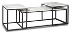Donnesta 46" Modern 3-Pack Coffee + 2 End Tables - Marble Look with Black Metal Frame|Ensemble 3 tables modernes Donnesta de 46 po (table à café et 2 tables de bout) - imitation de marbre avec armature en métal noir
