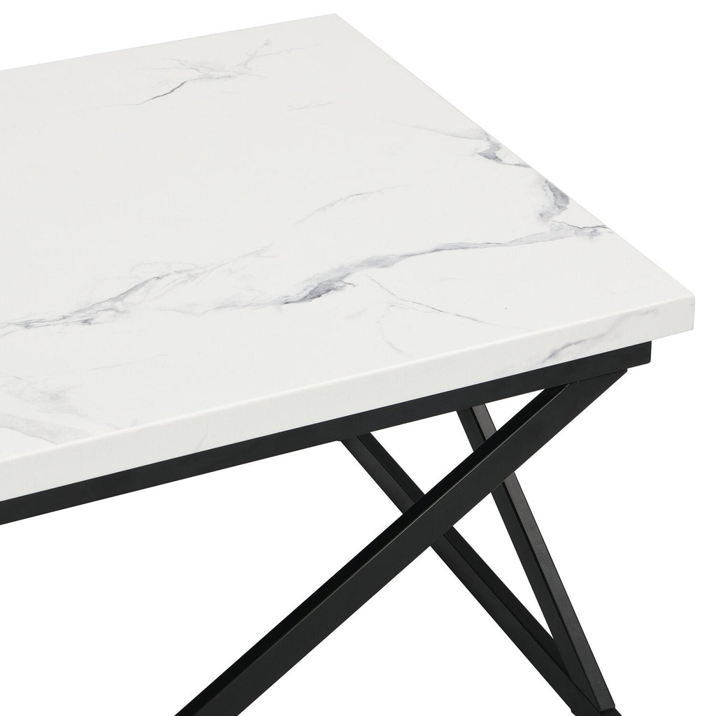 Verona 47.25" Modern Coffee Table - White Marble Look with Black Metal Base|Table à café moderne Verona de 47,25 po - imitation de marbre blanc avec base en métal noir