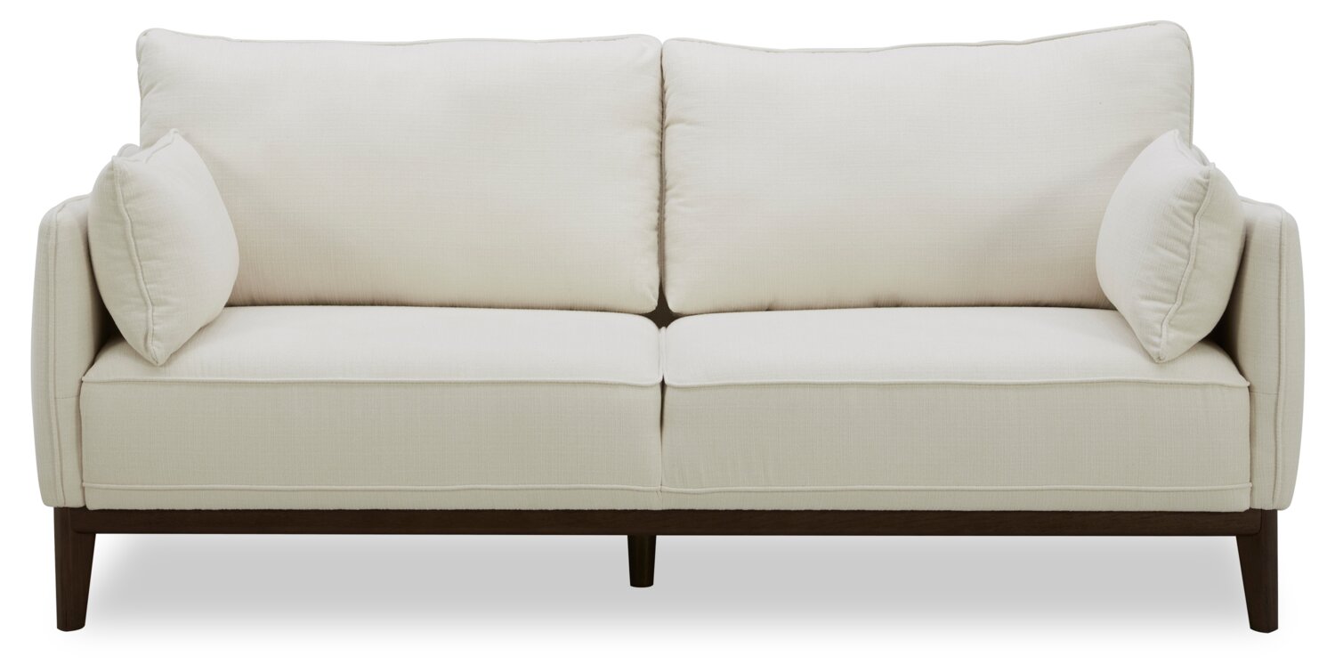 Cindy Crawford Home Gena 78.7" Linen-Look Fabric Condo Size Sofa with Removable Back Cushions - Cotton White | Sofa Gena de Cindy Crawford Home de 78,7 po de format condo en tissu d’apparence lin avec coussins de dossier amovibles - blanc coton