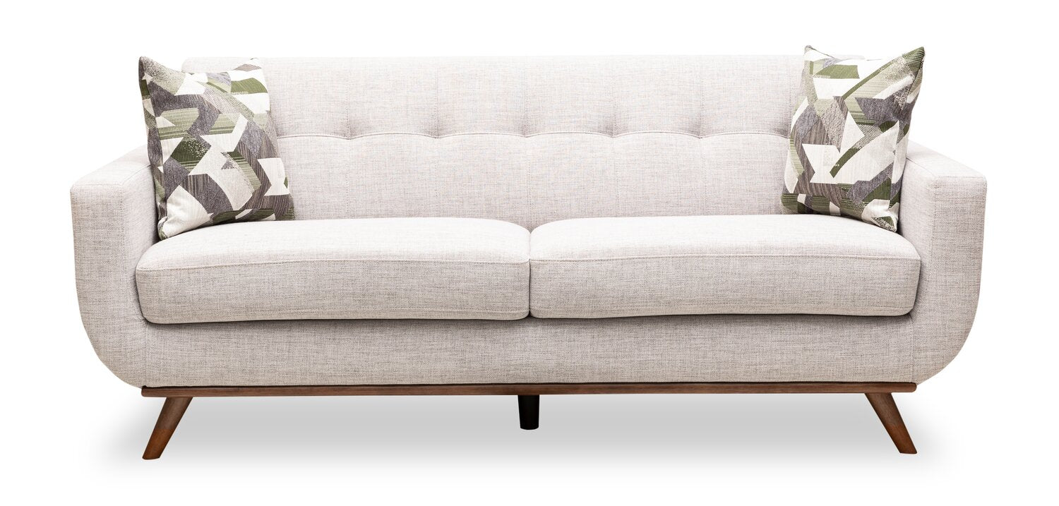 Kort & Co. Freeman 80” Linen-Look Fabric Condo Size Sofa with Wood Legs - Dove White | Sofa Freeman de Kort & Co. de 80 po de format condo en tissu d’apparence lin avec base et pattes en bois - blanc colombe