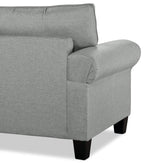 Made in Canada Tula 88" Fabric Sofa with Rolled Arms and Accent Pillows - Mist Grey  | Sofa Tula de 88 po fabriqué au Canada en tissu avec accoudoirs enroulés et coussins décoratifs - gris brume
